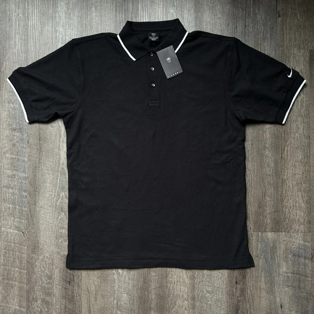 NEW Vintage Nike Golf Polo Shirt Mens Large Black Cotton Tennis Sportswear 2004